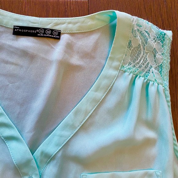 Sheer Mint Green Sleeveless Button Down Shirt Blouse - Picture 2 of 4